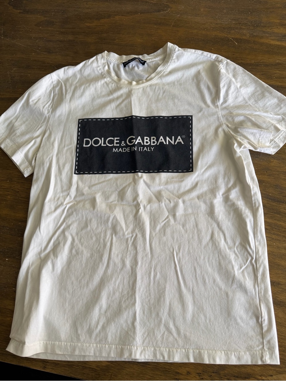 Dolce & Gabbana White T-Shirt with Black Logo Patch